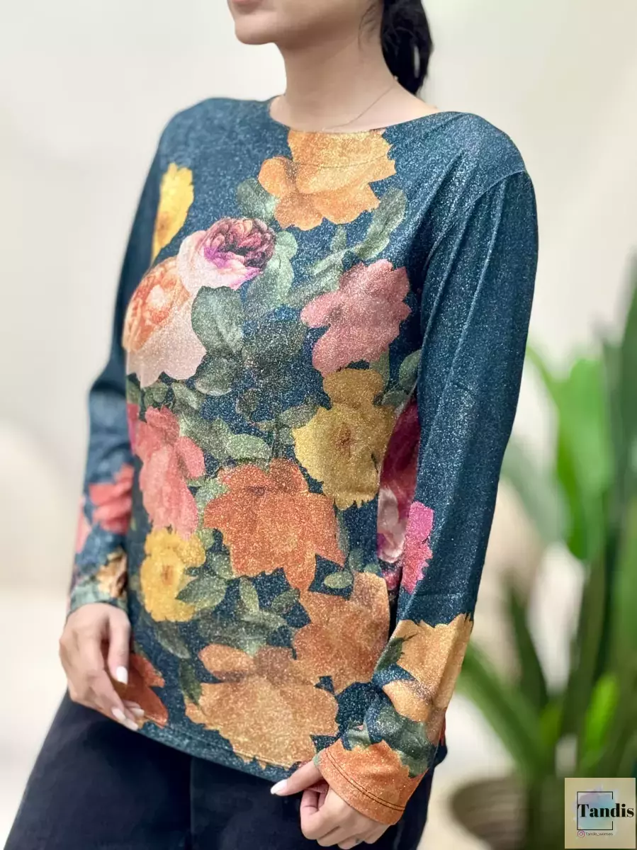 بلوز آستین بلند لمه گل دار
