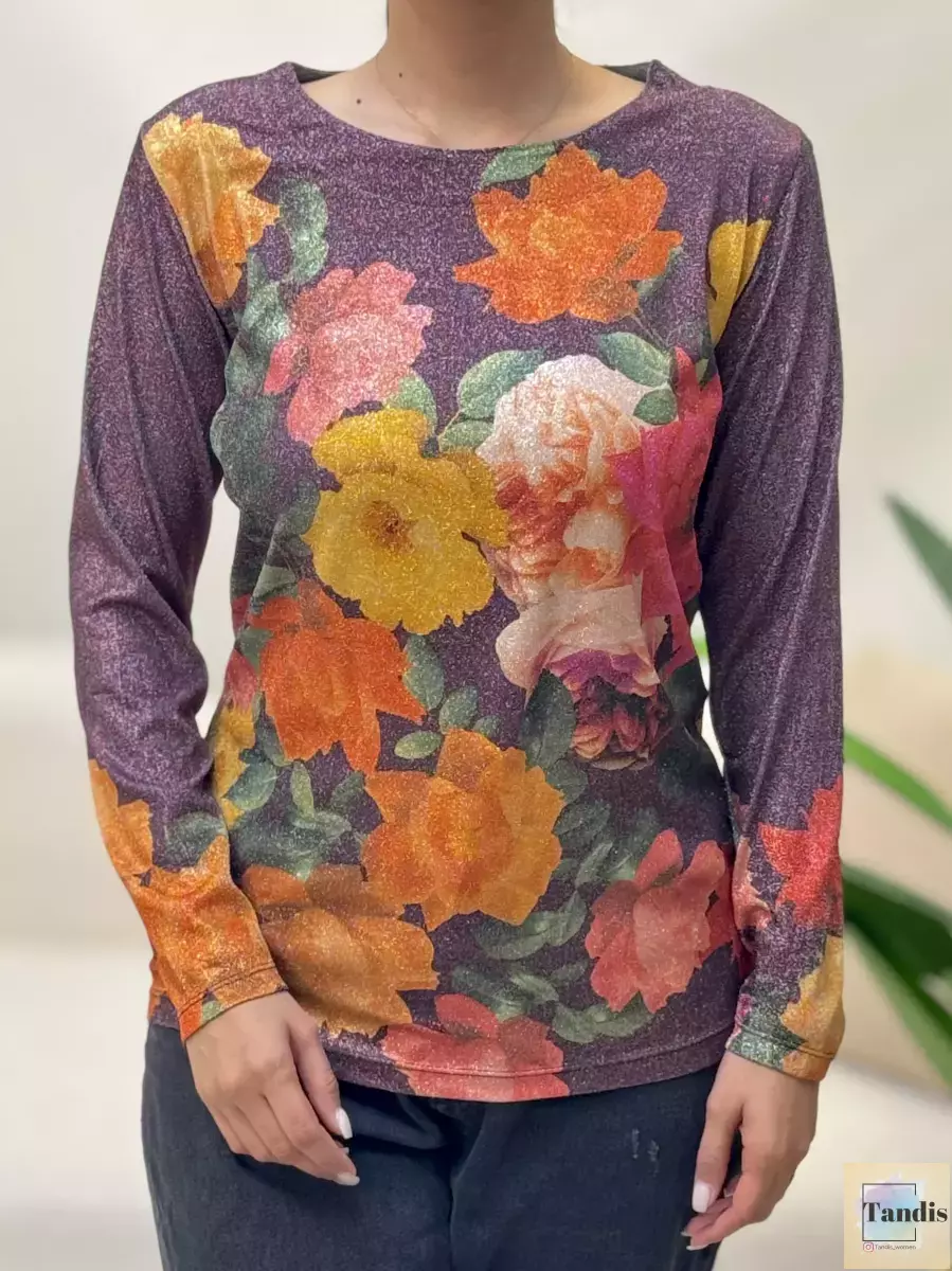 بلوز آستین بلند لمه گل دار