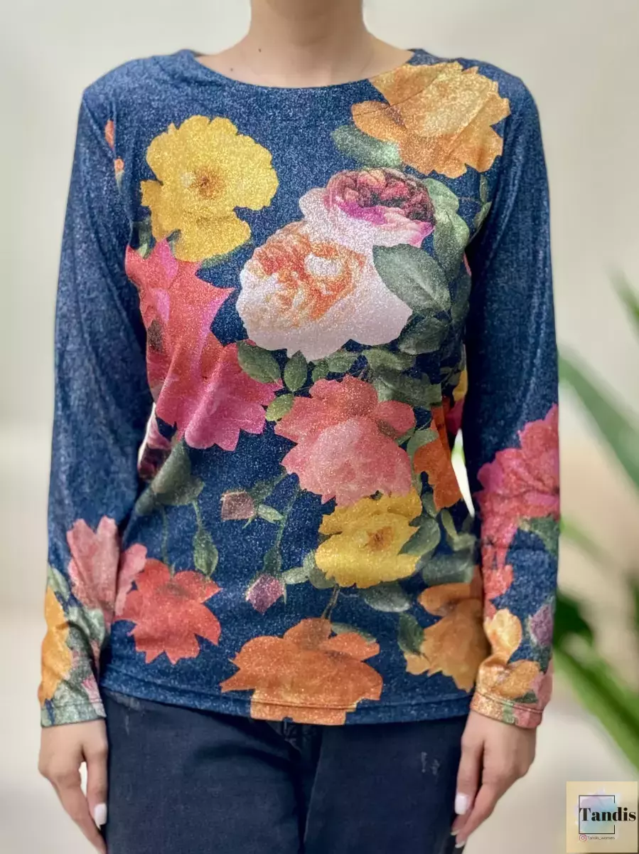 بلوز آستین بلند لمه گل دار
