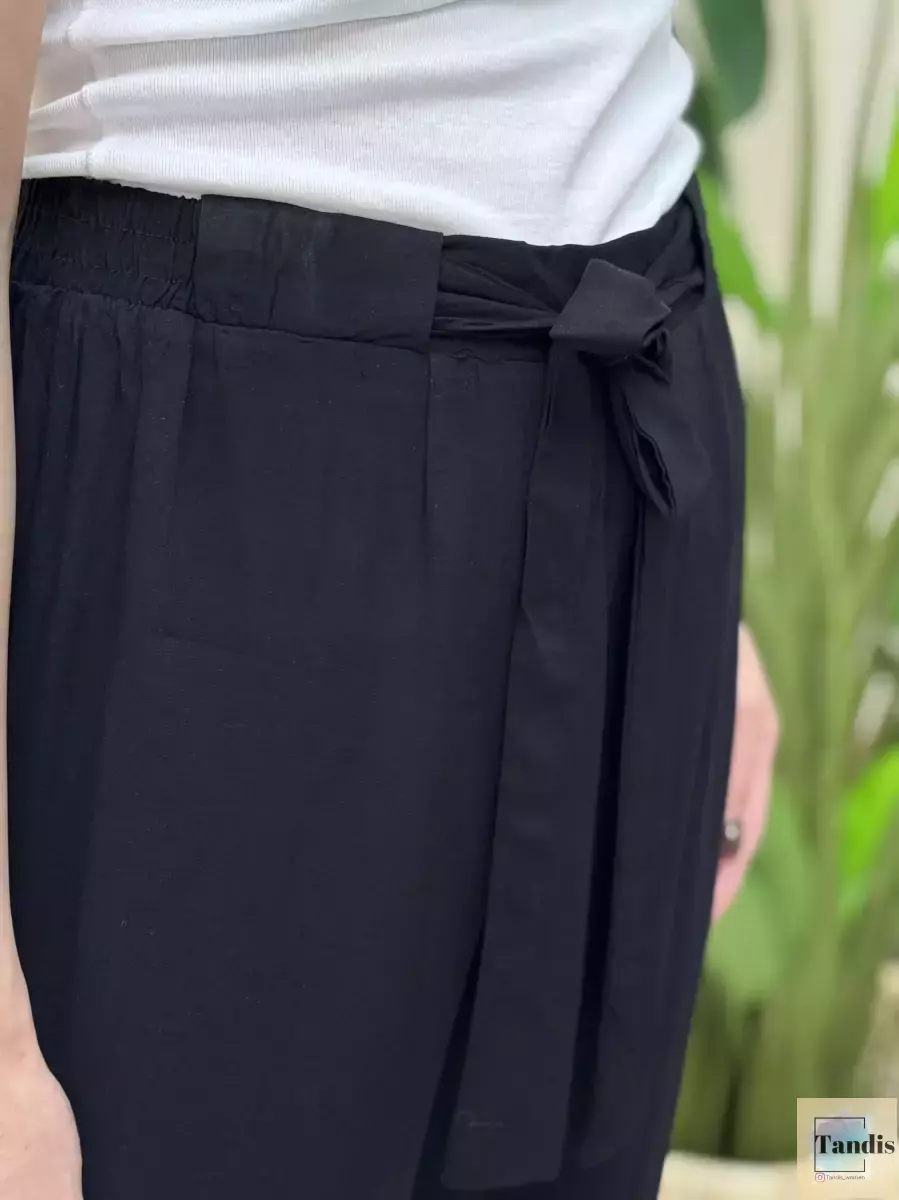 شلوارویسکوز مشکی کمردار