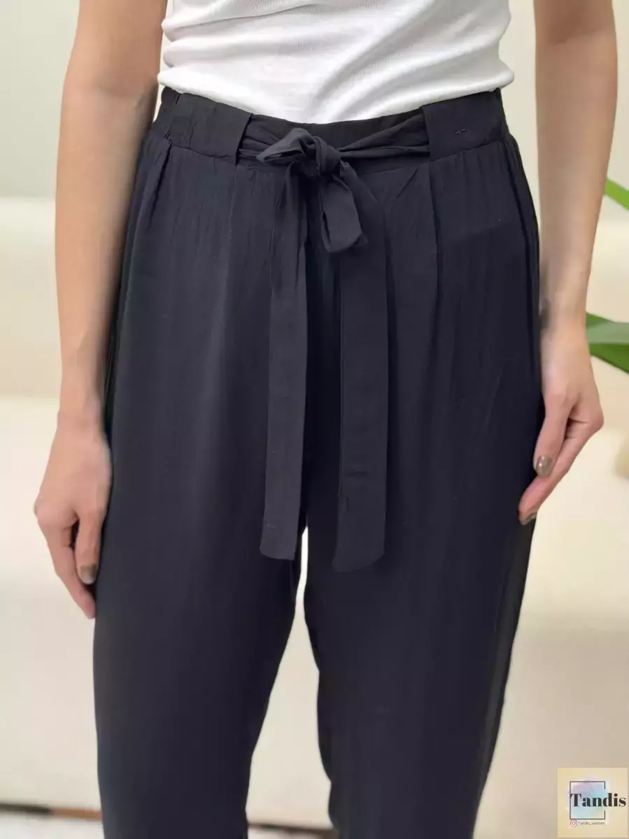 شلوارویسکوز مشکی کمردار