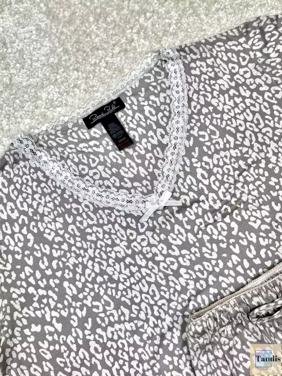 ست تیشرت شلوارک طوسی پلنگی (گیپور سفید)