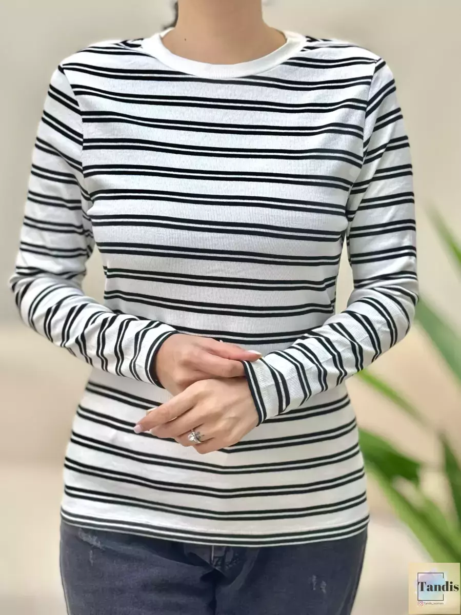 تیشرت آستین بلند کبریتی یقه گرد