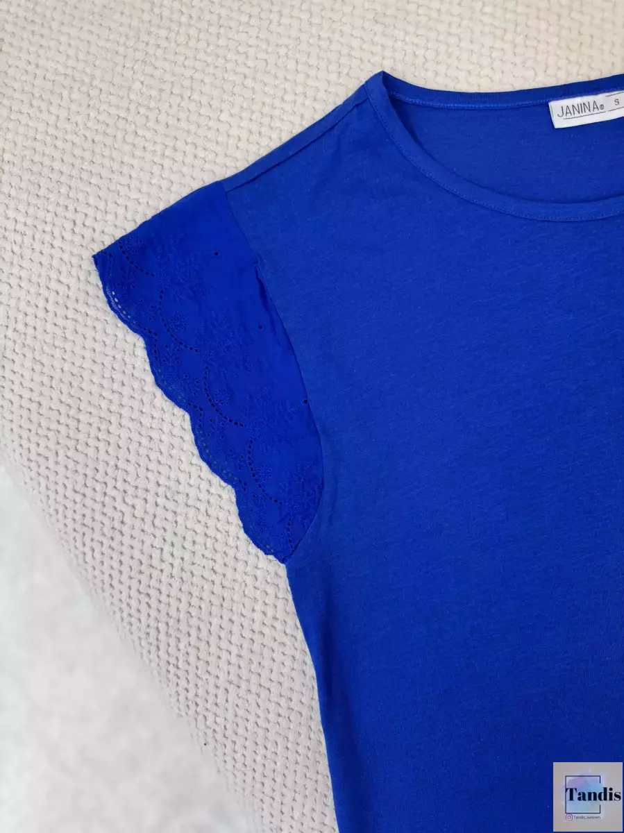 تیشرت آبی کاربنی آستین گیپور