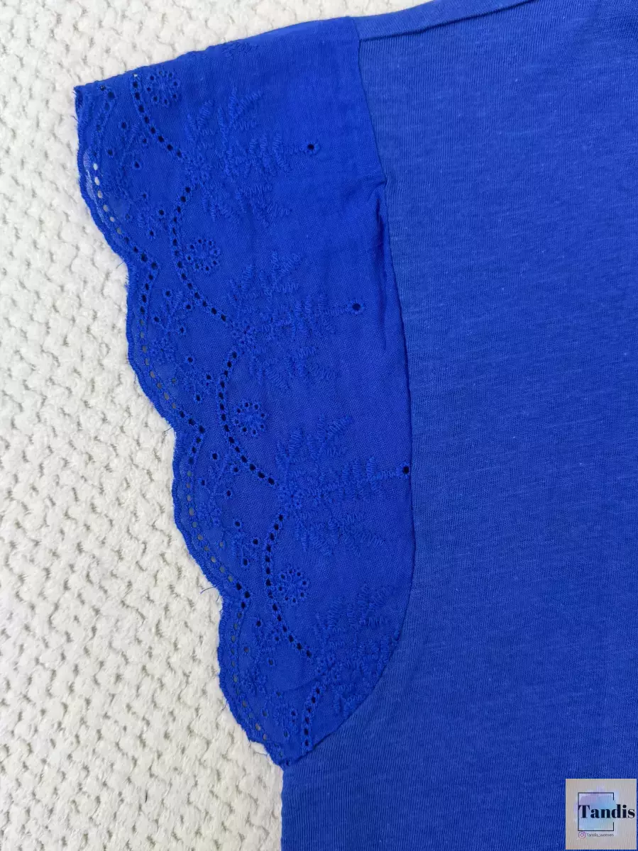 تیشرت آبی کاربنی آستین گیپور