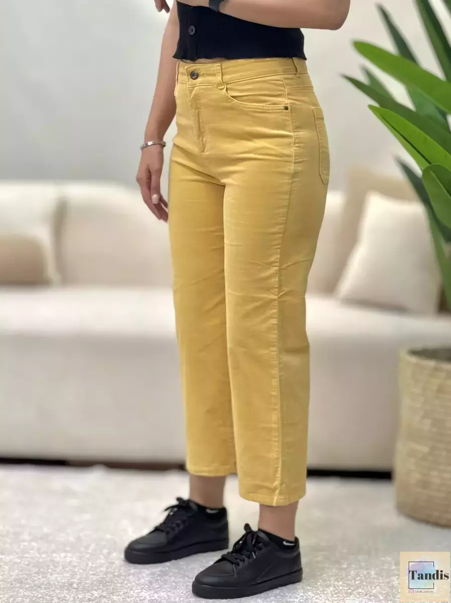 شلوار مخمل خردلی