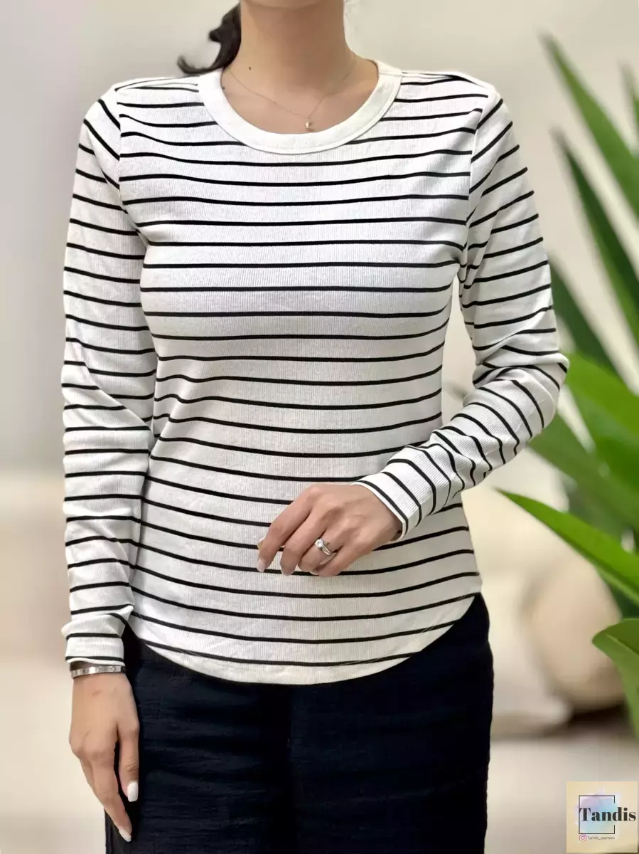 تیشرت آستین بلند راه راه (مشکی/عنابی/سفید)