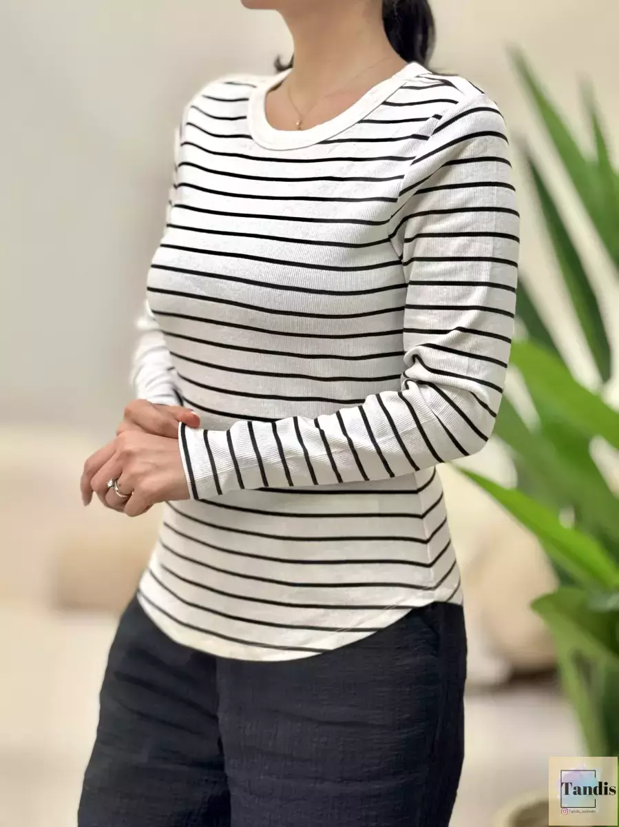 تیشرت آستین بلند راه راه (مشکی/عنابی/سفید)