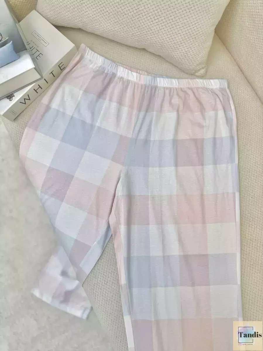 شلوار راحتی چهارخانه صورتی