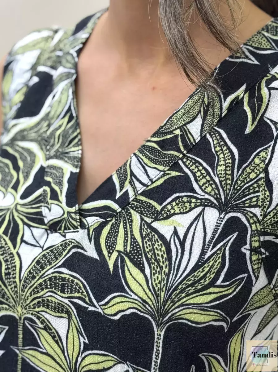 پیراهن لینن گلدار سبز