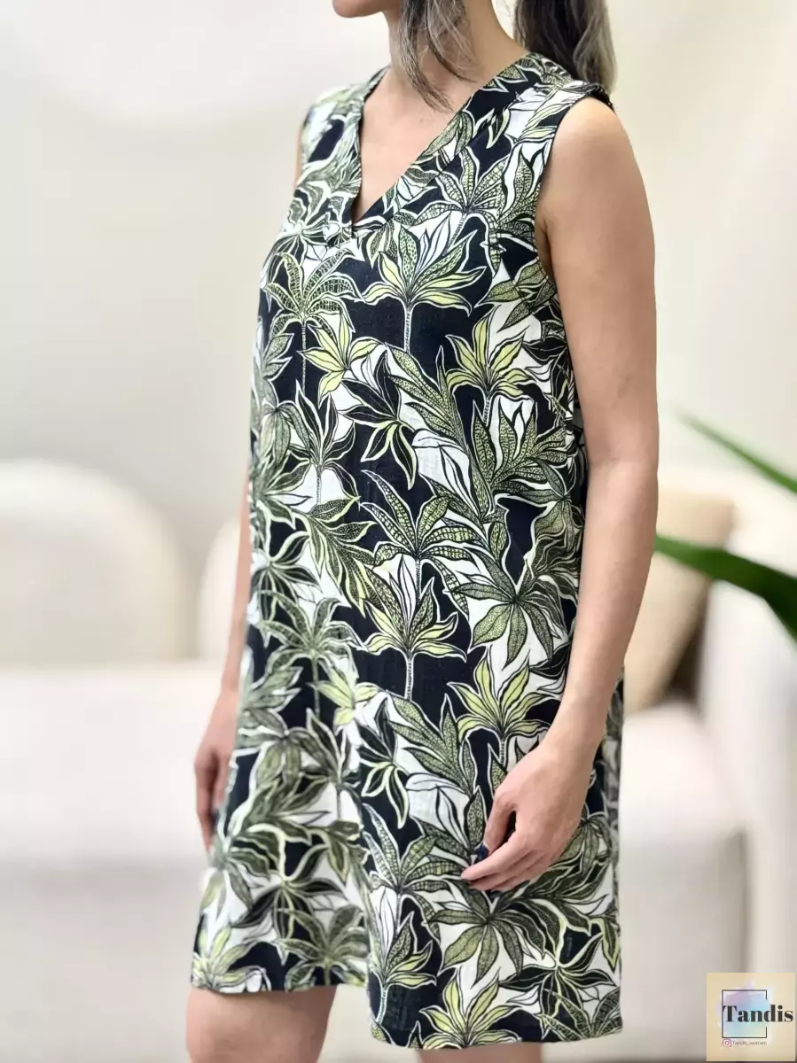 پیراهن لینن گلدار سبز