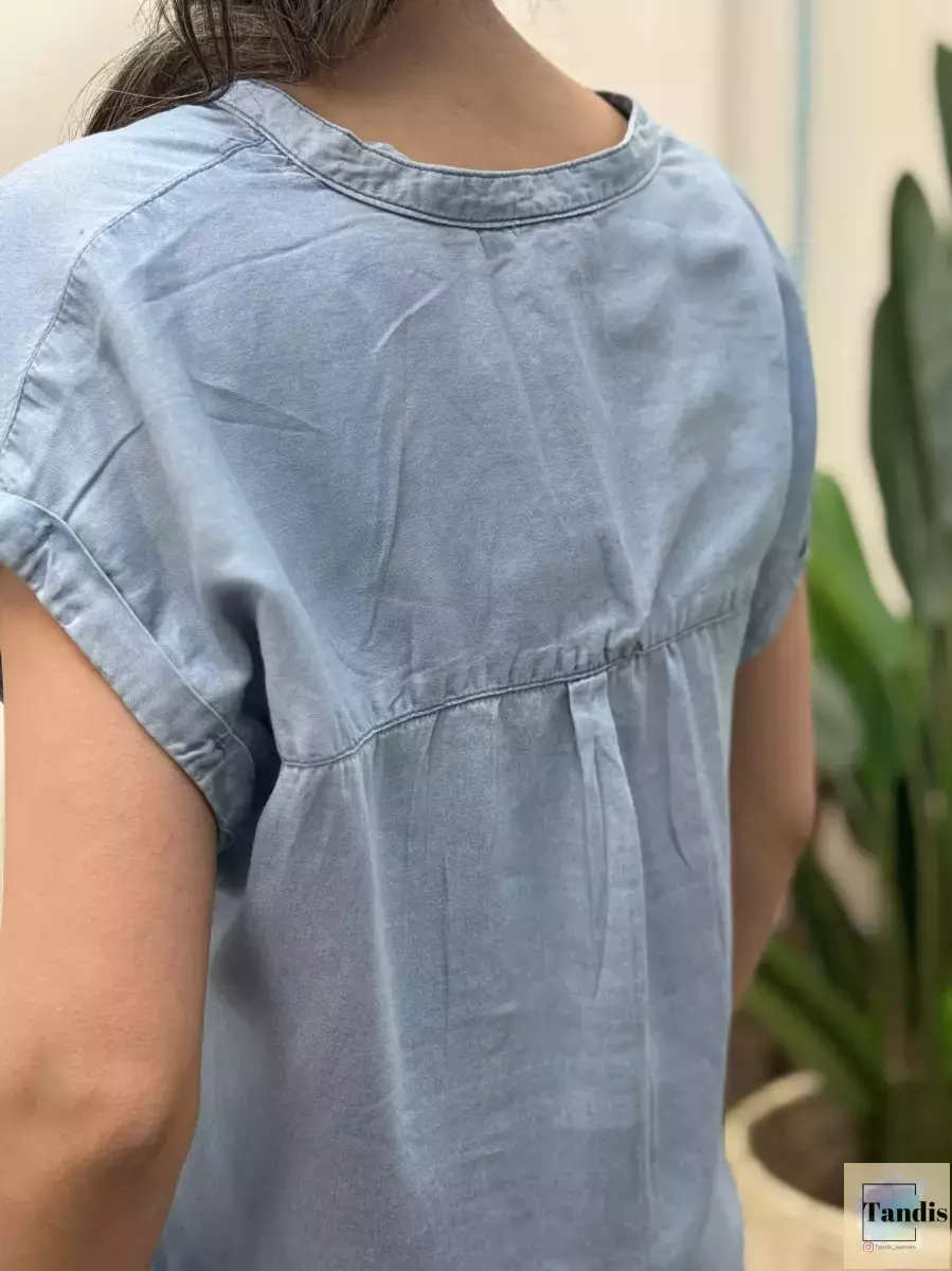 شومیز جین کاغذی آستین سرخود