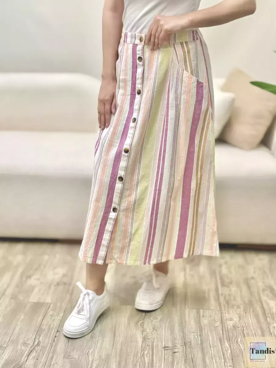 دامن جلو دکمه راه راه و ساده