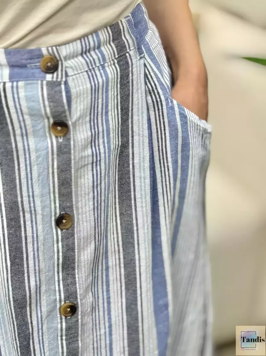 دامن جلو دکمه راه راه و ساده