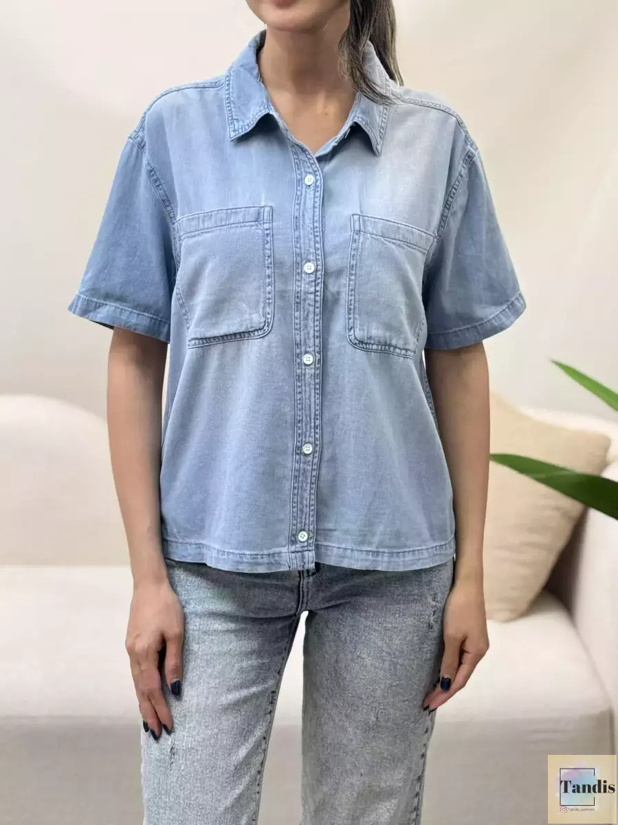 شومیز جین آستین کوتاه جلودکمه