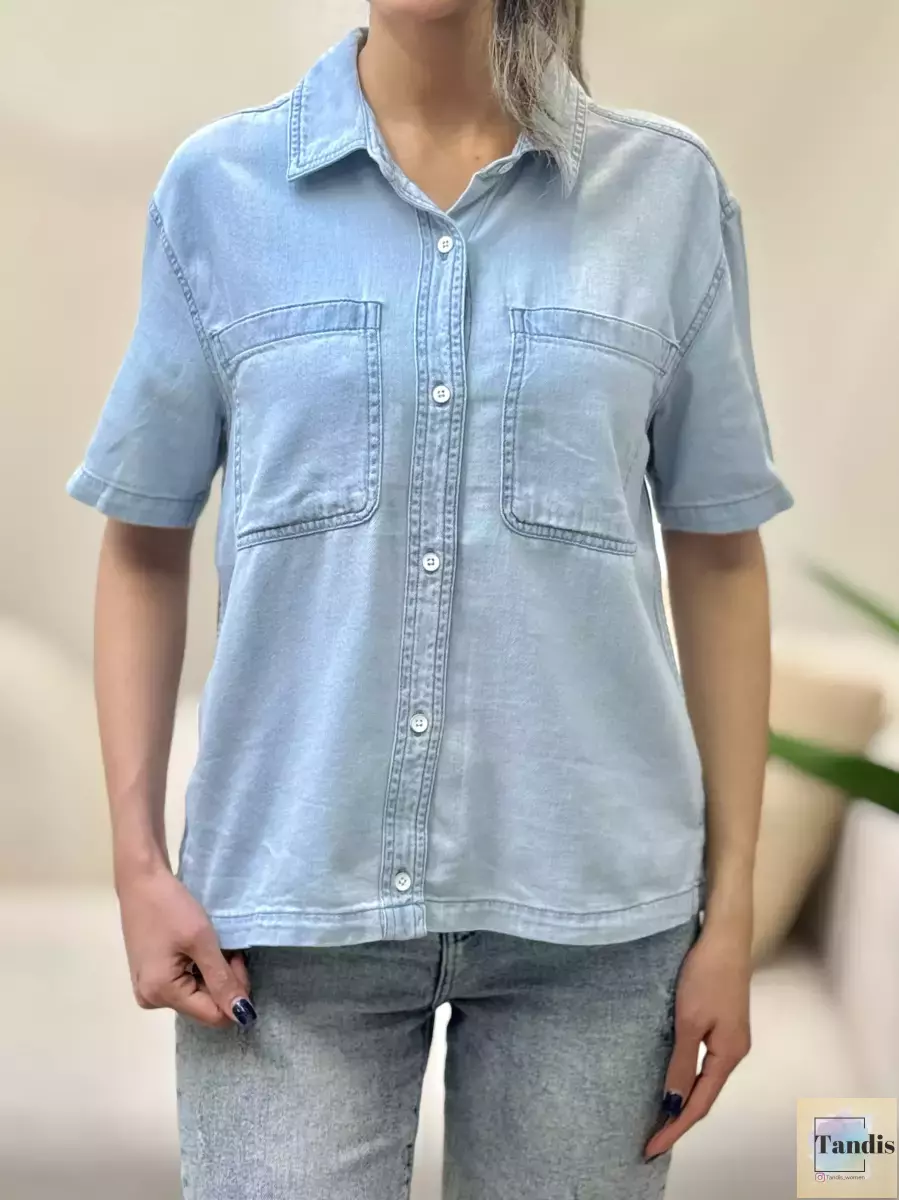 شومیز جین آستین کوتاه جلودکمه