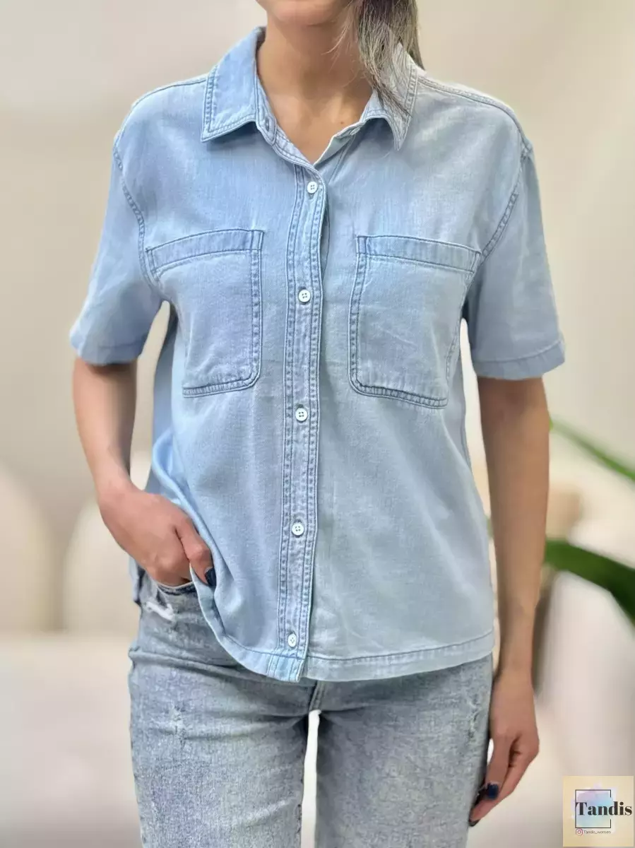 شومیز جین آستین کوتاه جلودکمه