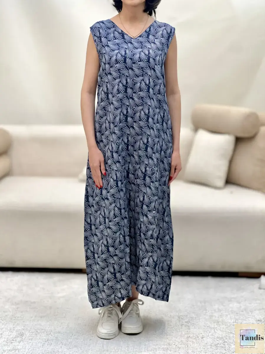 پیراهن طرح دار لینن سرمه ای