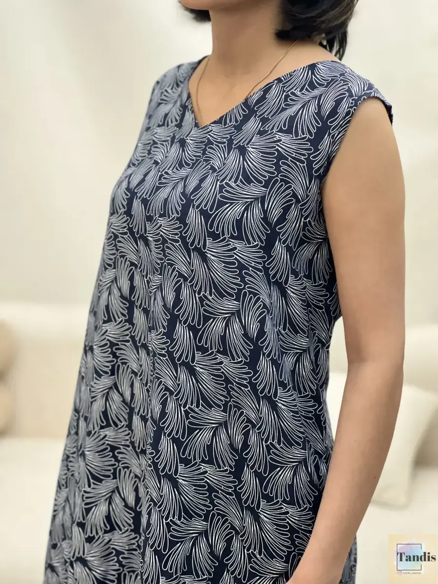 پیراهن طرح دار لینن سرمه ای