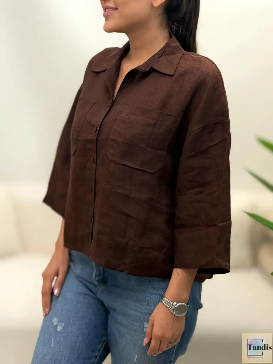 شومیز لینن دوجیب zara