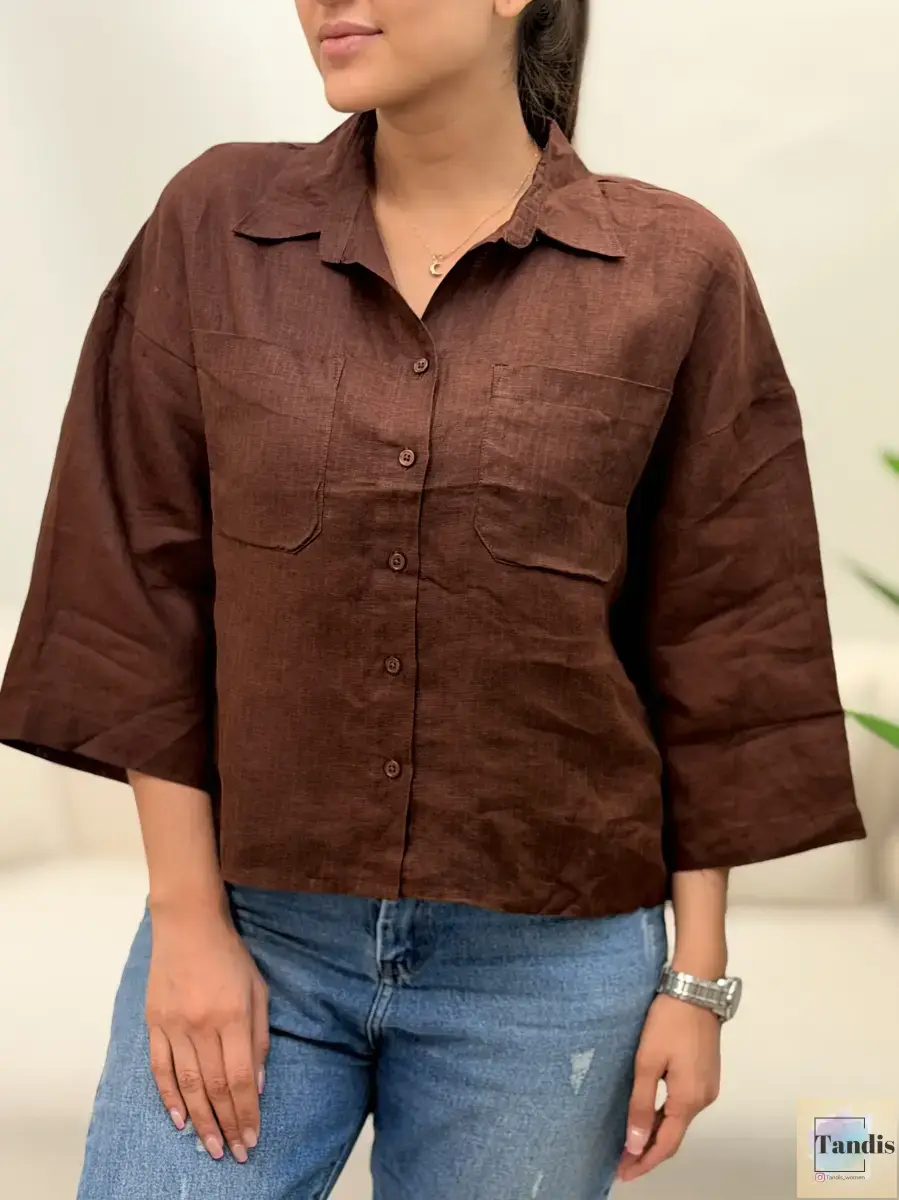 شومیز لینن دوجیب zara