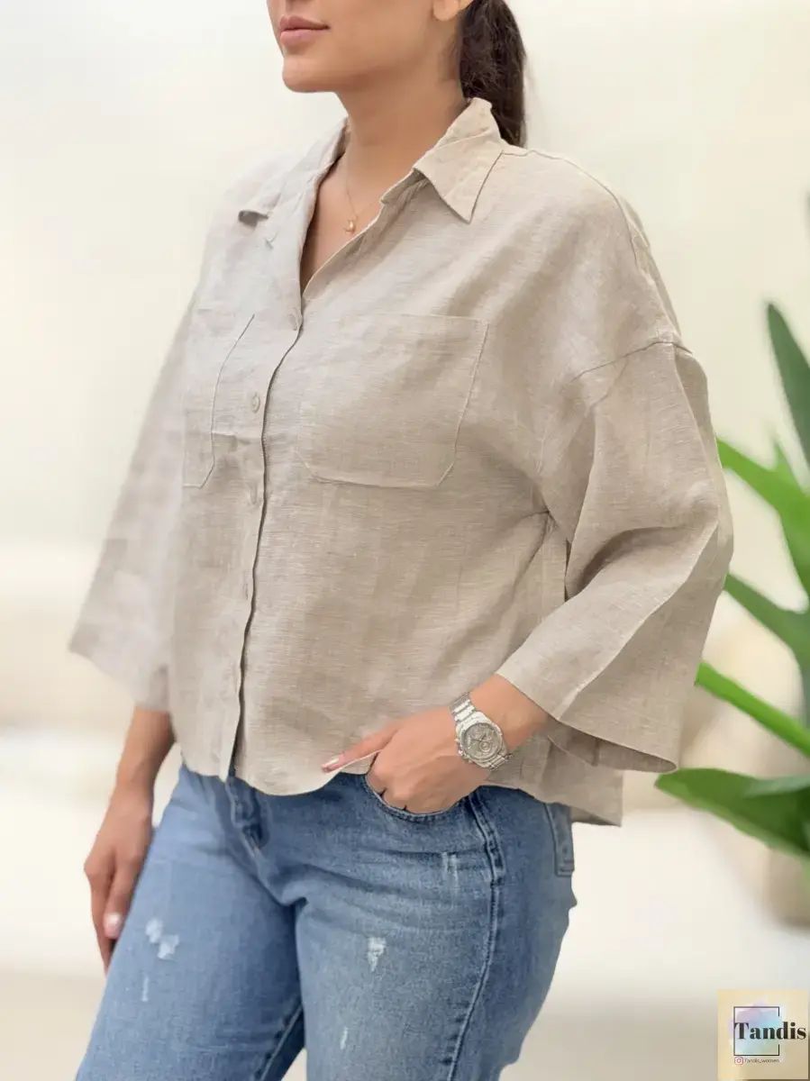 شومیز لینن دوجیب zara