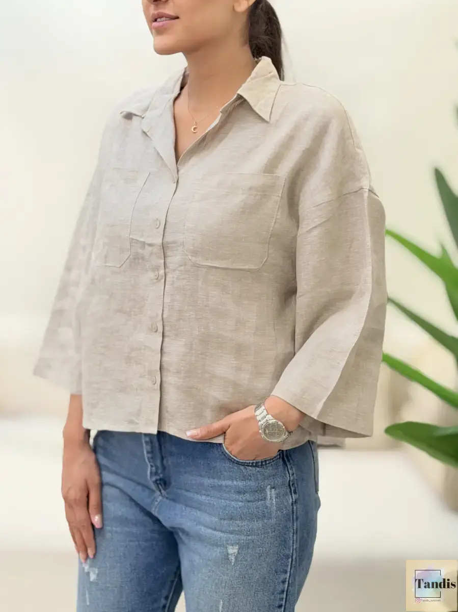 شومیز لینن دوجیب zara