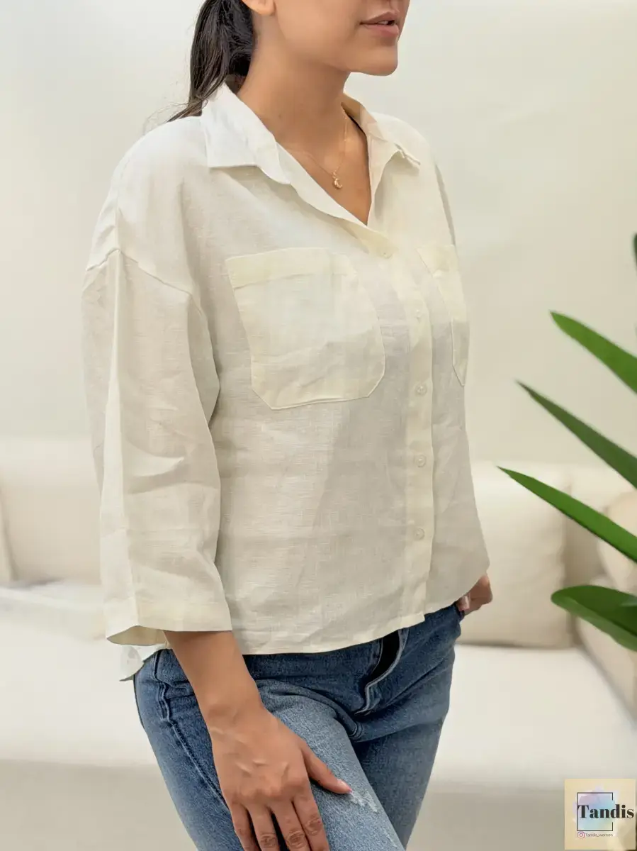 شومیز لینن دوجیب zara