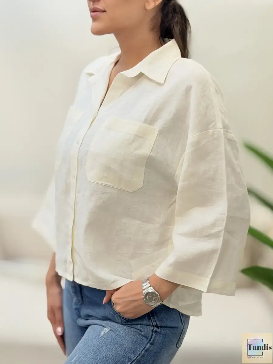 شومیز لینن دوجیب zara