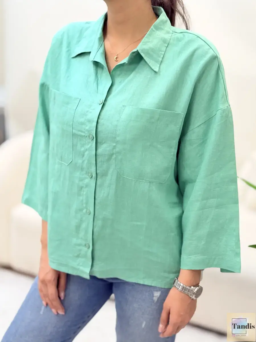 شومیز لینن دوجیب zara