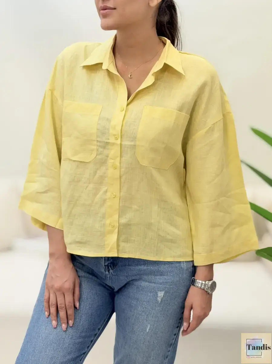 شومیز لینن دوجیب zara