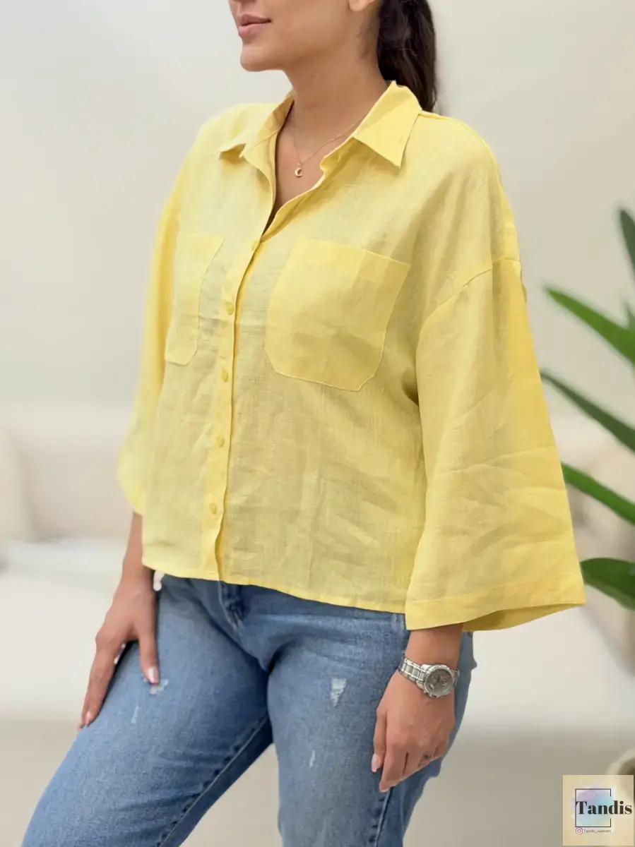 شومیز لینن دوجیب zara