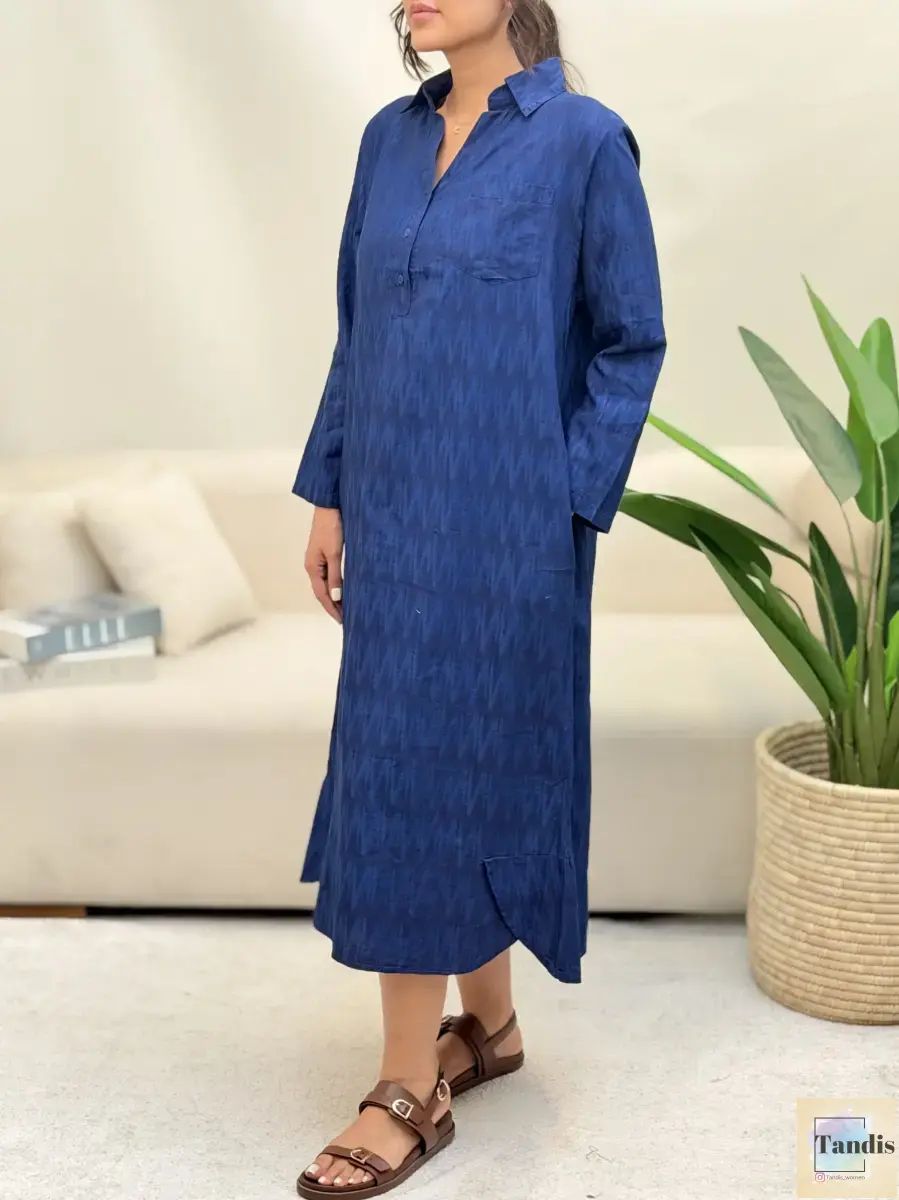 پیراهن لینن ساحلی  zara (سفید- سرمه ای طرحدار)
