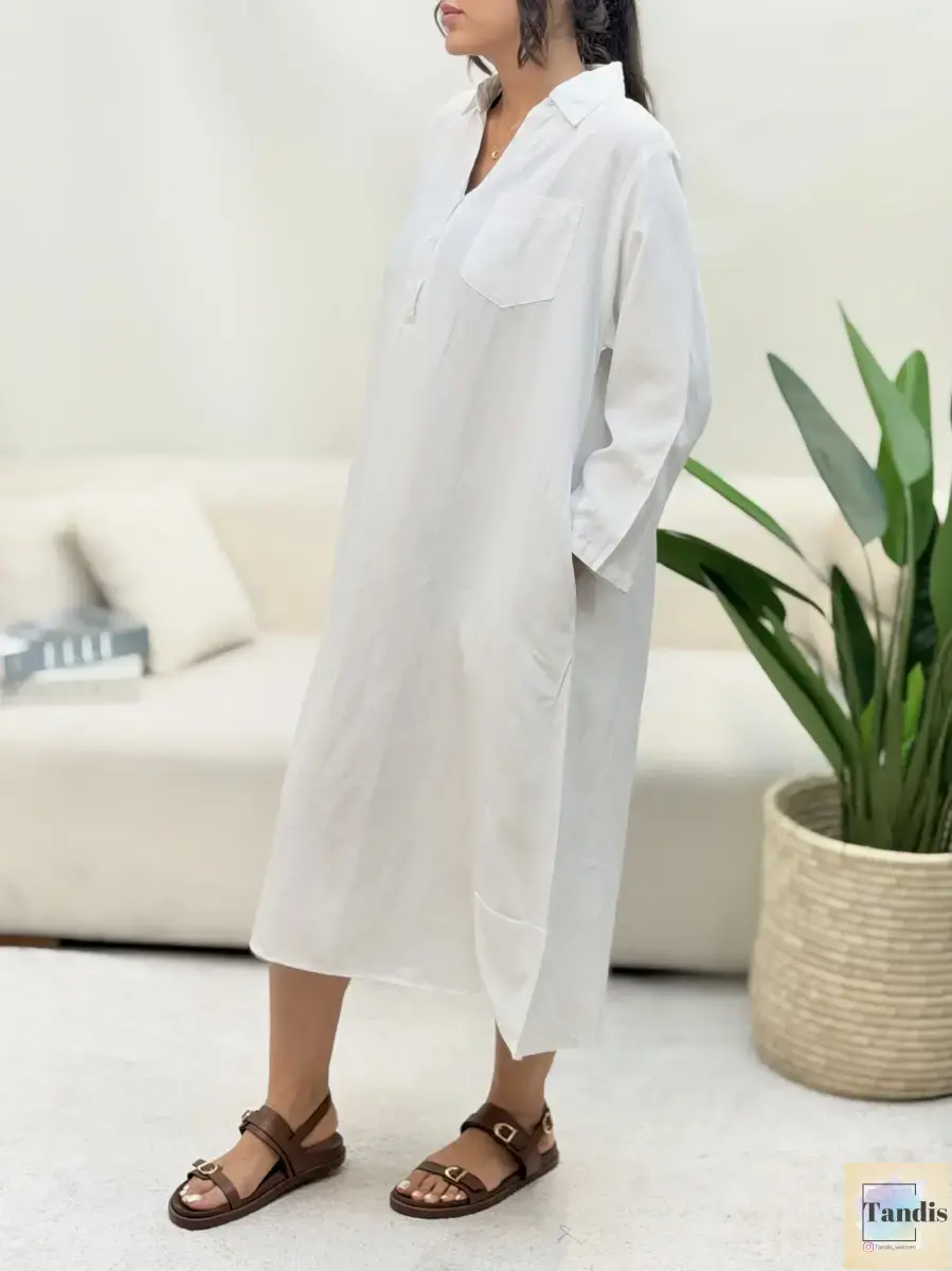 پیراهن لینن ساحلی  zara (سفید- سرمه ای طرحدار)