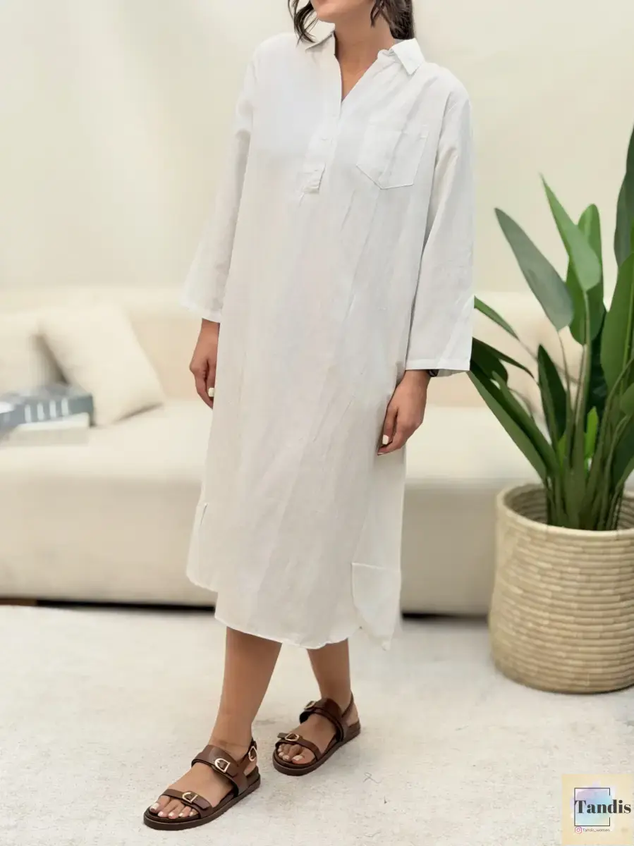 پیراهن لینن ساحلی  zara (سفید- سرمه ای طرحدار)