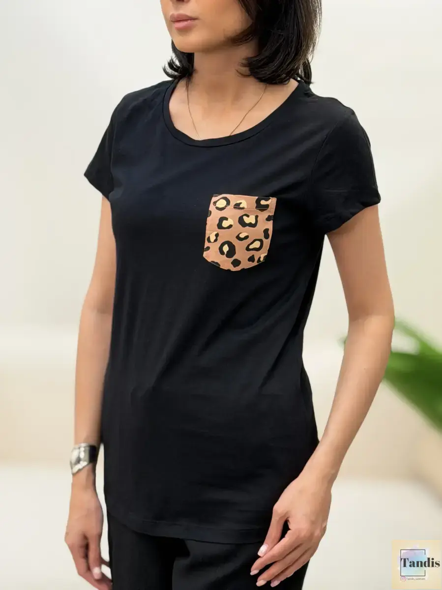 تیشرت نخی مشکی(جیب طرح پلنگی)