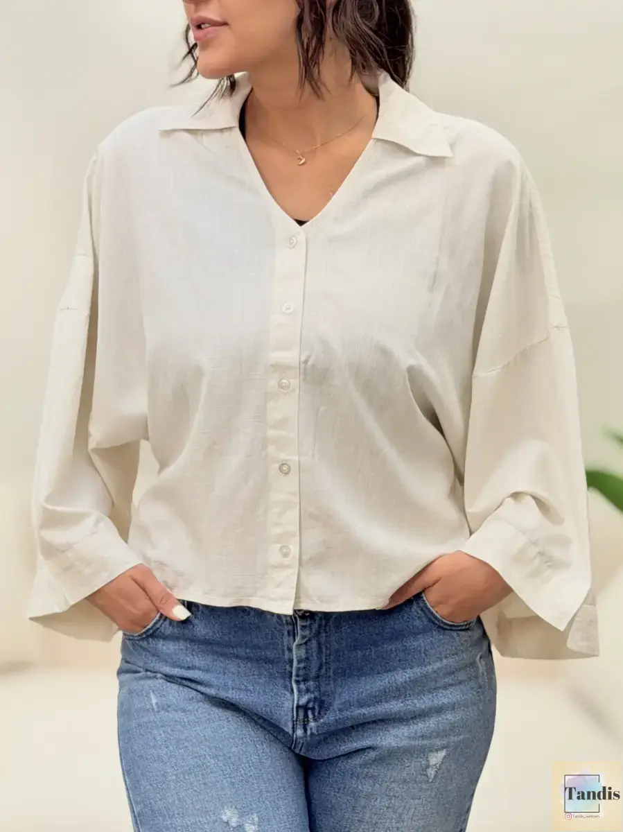 شومیز کراپ آستین پروانه ای