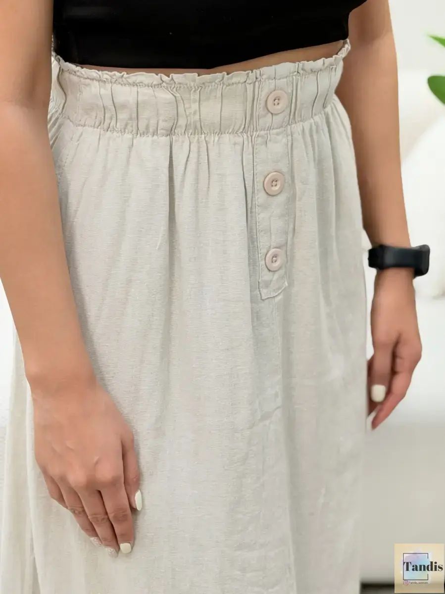 دامن لینن سرمه ای و کرم H&M