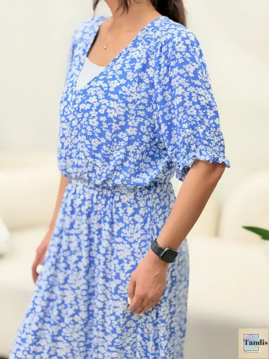 پیراهن نخ ویسکوز آبی گلدار